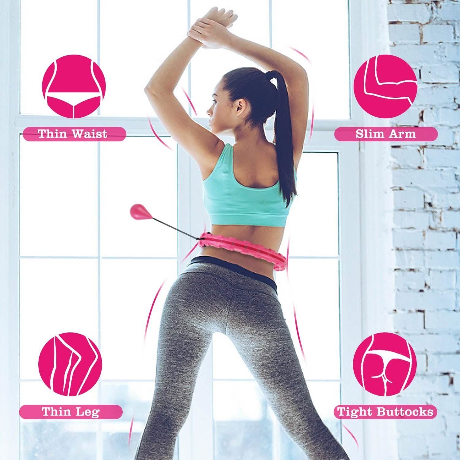 2-in-1 Fitness Hoop 24 Knots Abdomen Fitness Massage Hoops Weighted with 360 Auto Spinning Ball Detachable Knots DailySale