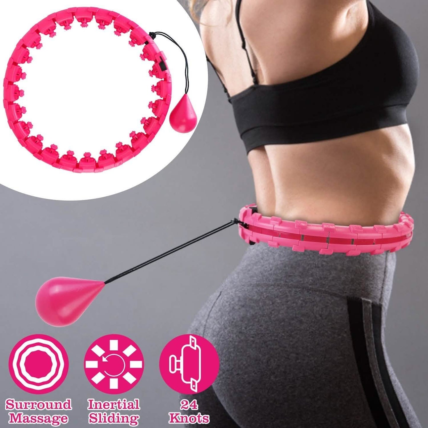 2-in-1 Fitness Hoop 24 Knots Abdomen Fitness Massage Hoops Weighted with 360 Auto Spinning Ball Detachable Knots DailySale