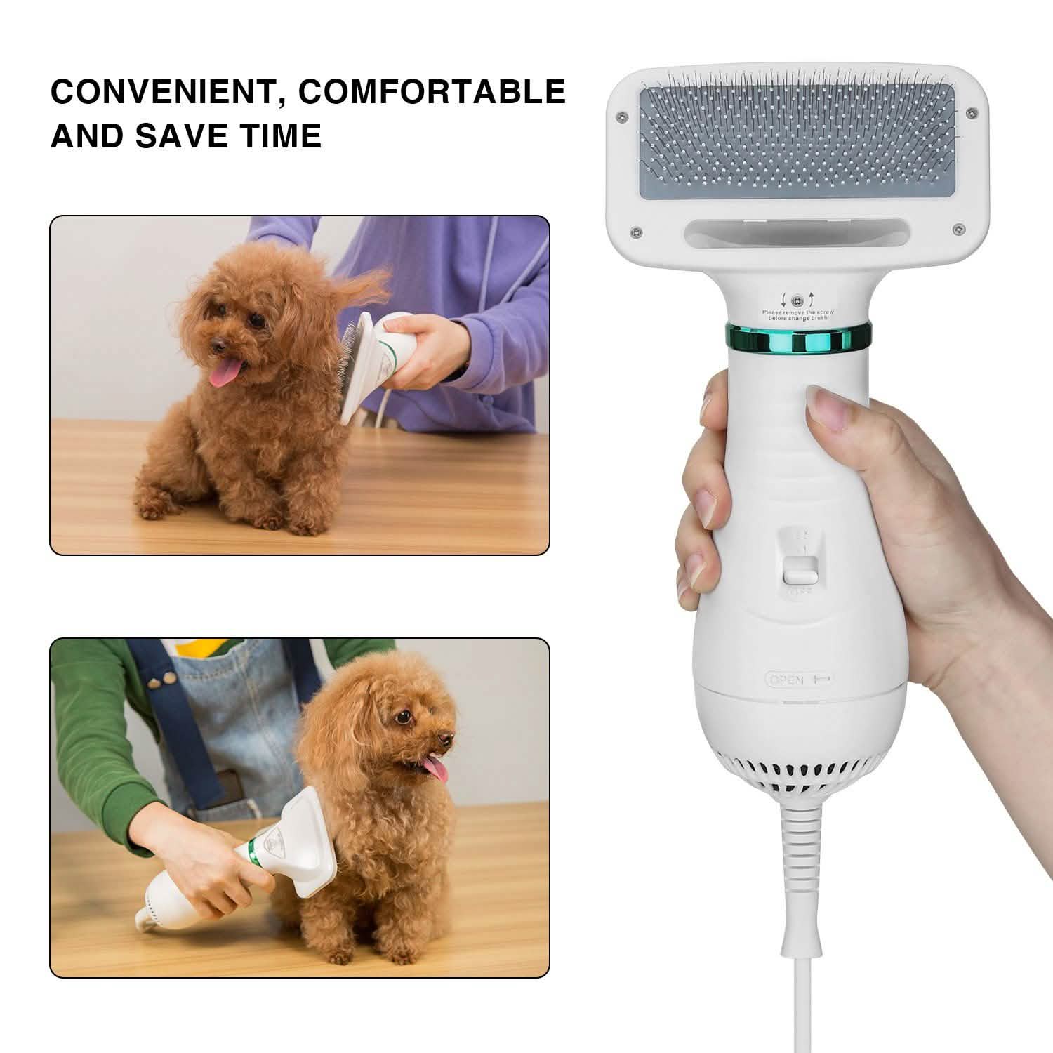 2-in-1 Pet Hair Dryer Blower Slicker Brush Portable Dog Cat Grooming Low Noise DailySale