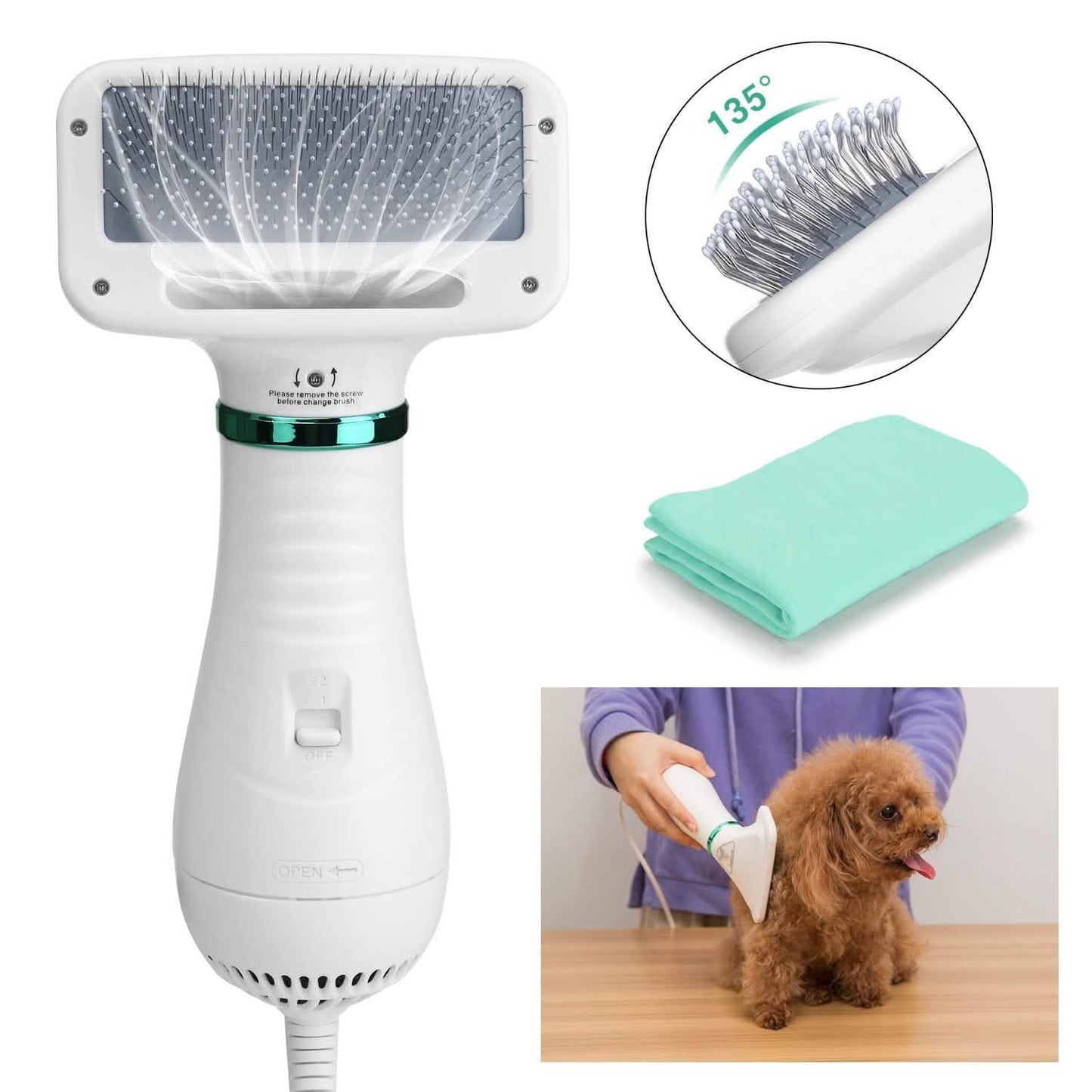 2-in-1 Pet Hair Dryer Blower Slicker Brush Portable Dog Cat Grooming Low Noise DailySale