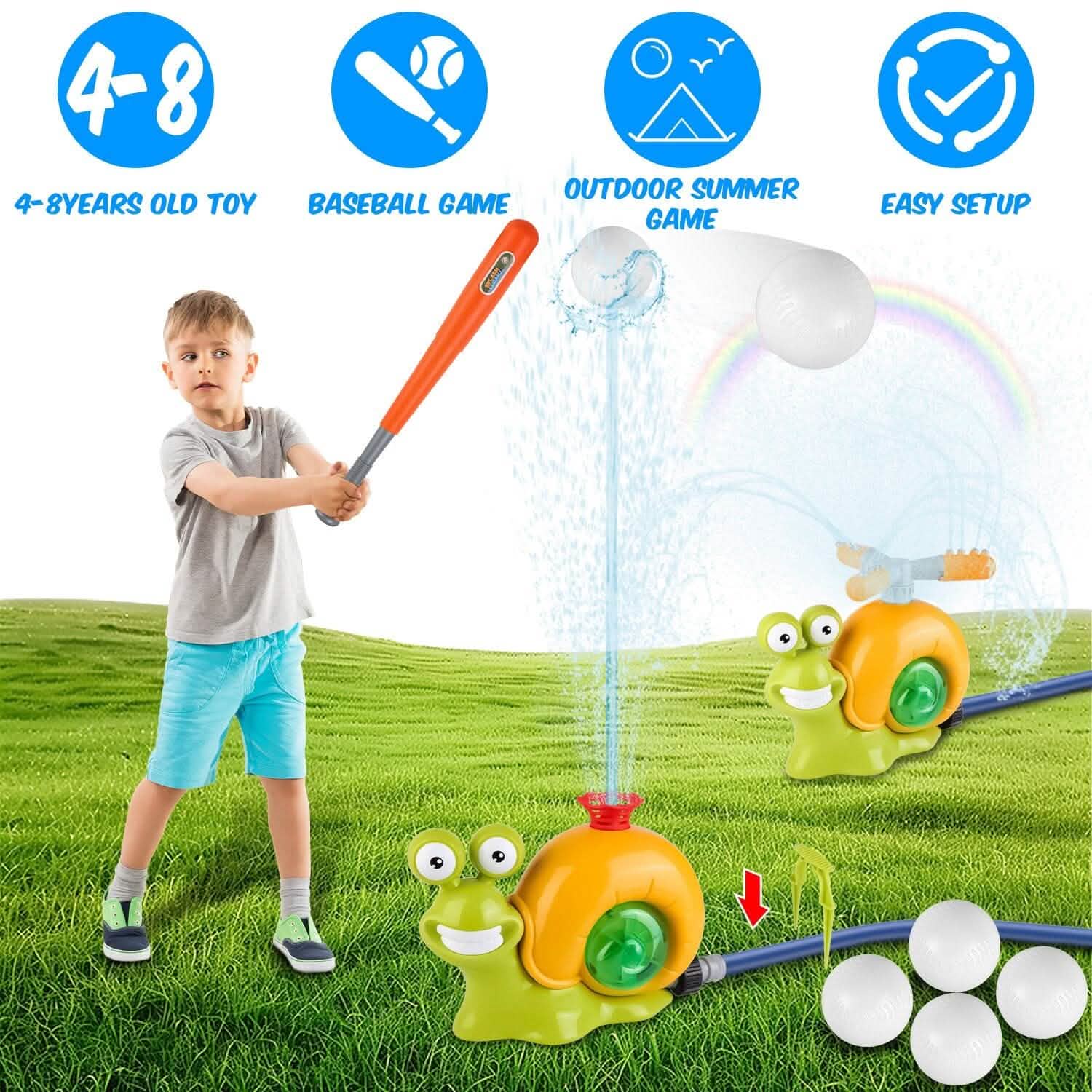 2-in-1 Snail Water Sprinkler Baseball Toy with 2 Sprinkler Nozzles DailySale