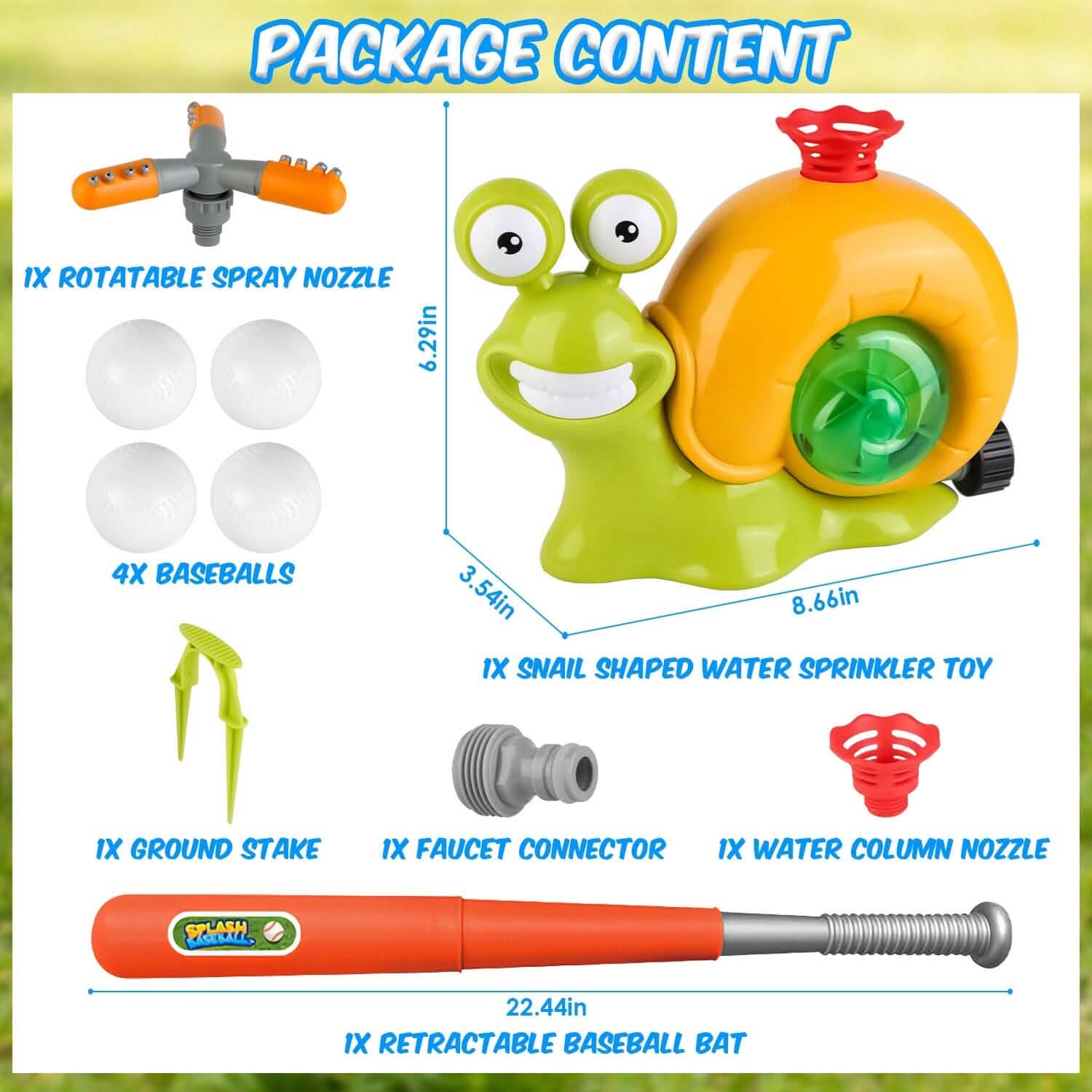 2-in-1 Snail Water Sprinkler Baseball Toy with 2 Sprinkler Nozzles DailySale