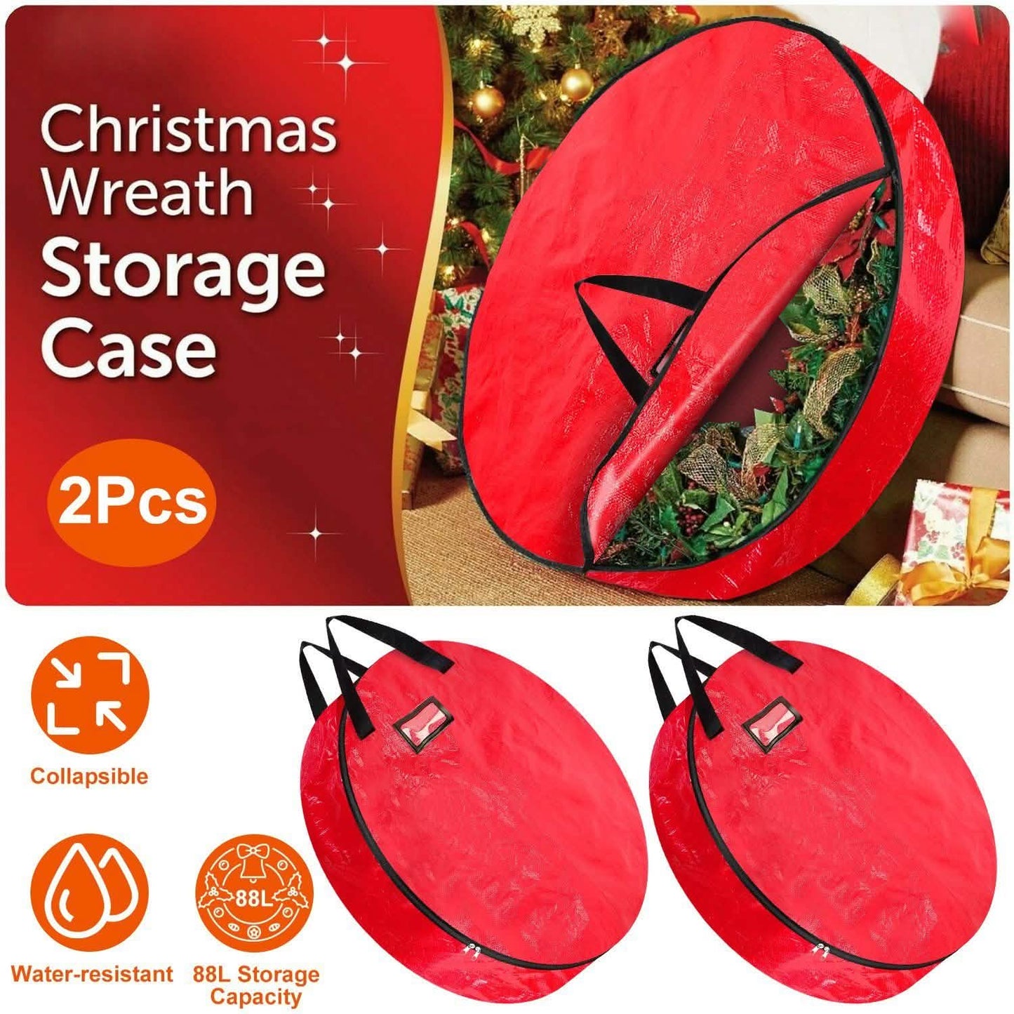 2-Pack: 30" Christmas Wreath Storage Bag 88L DailySale