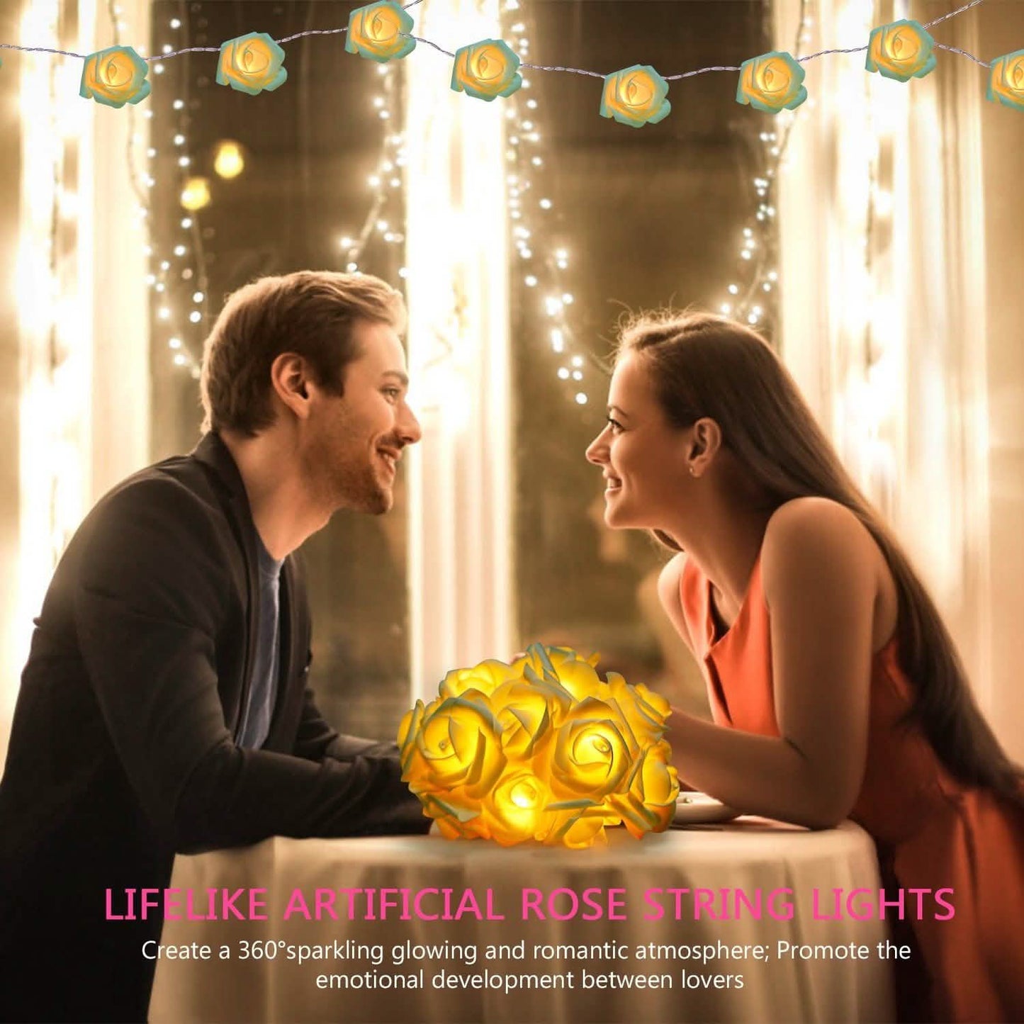 2-Pack: 40 LEDs Rose Flower String Lights DailySale