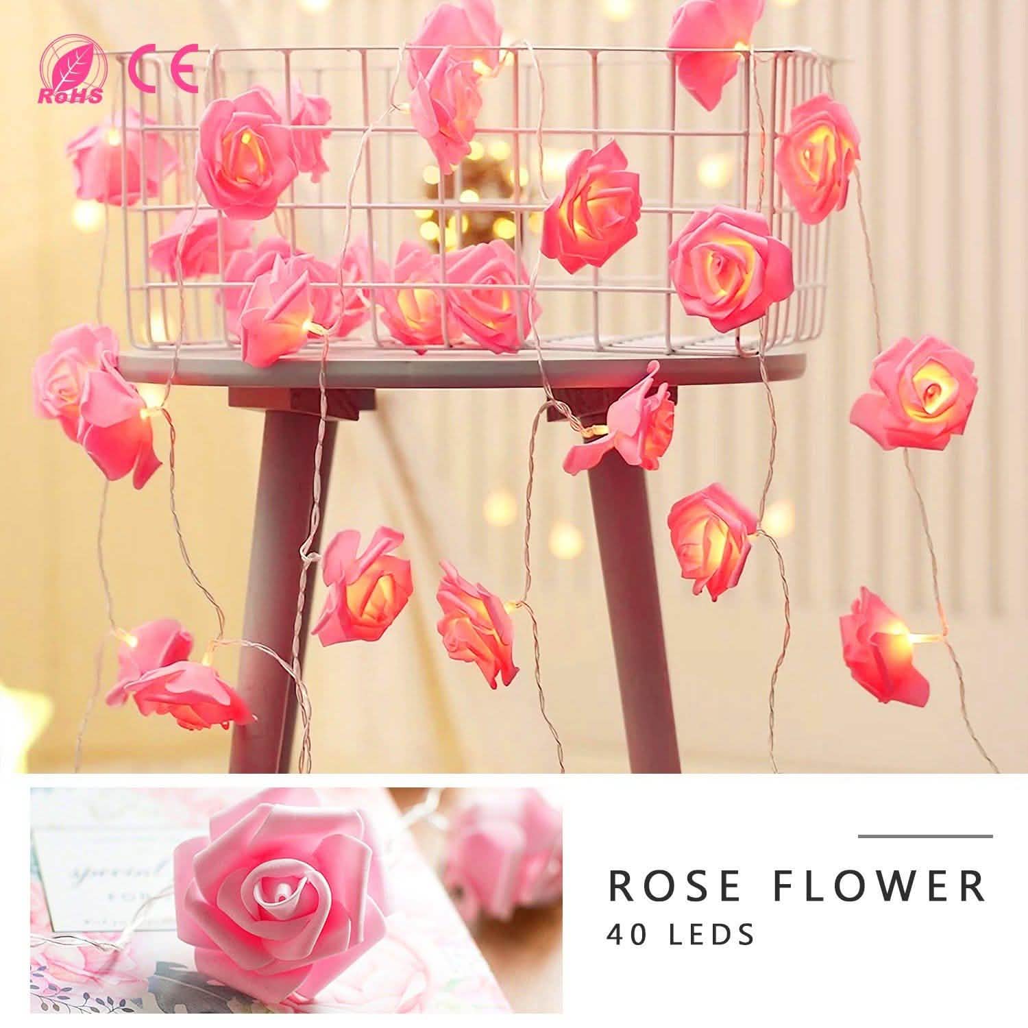 2-Pack: 40 LEDs Rose Flower String Lights DailySale