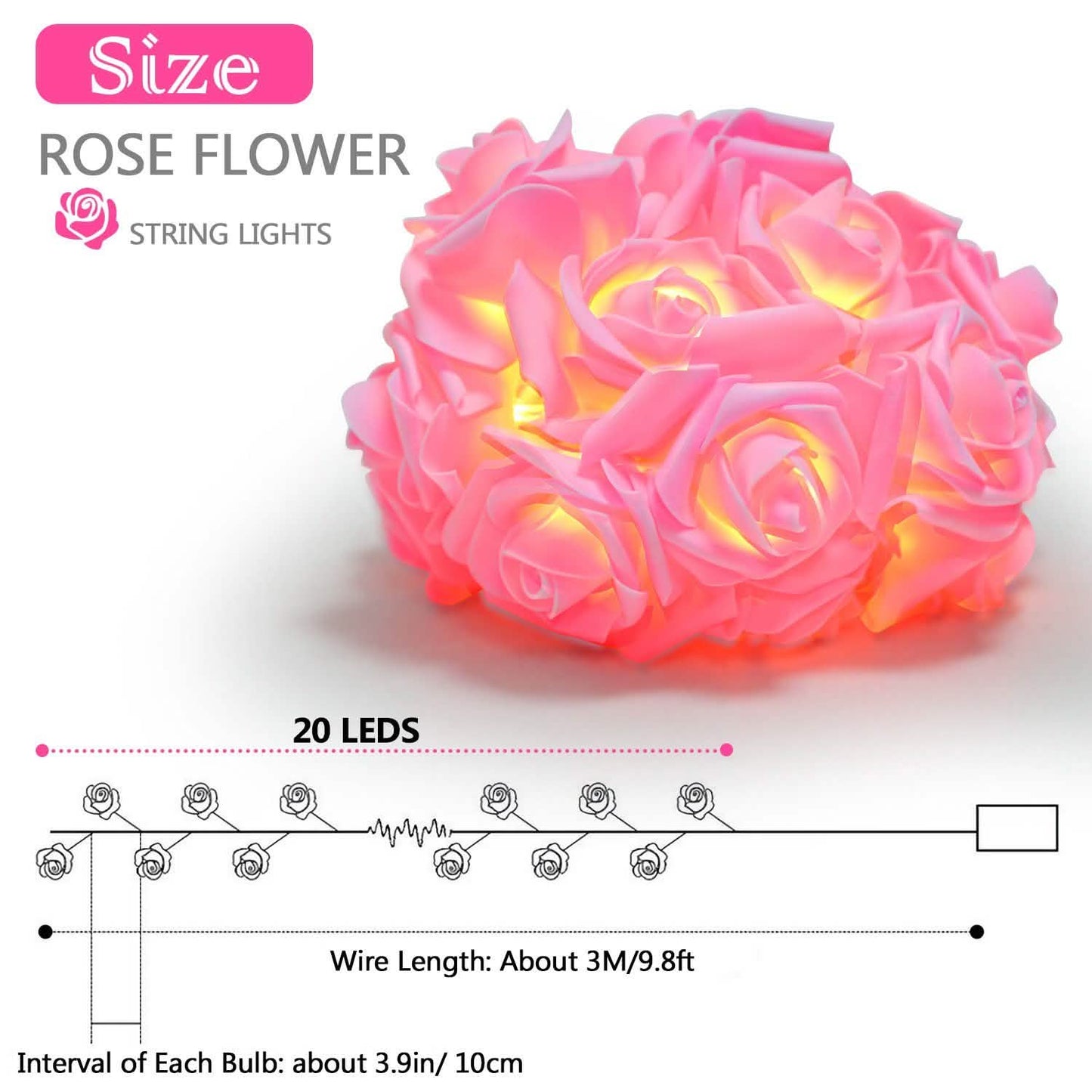 2-Pack: 40 LEDs Rose Flower String Lights DailySale