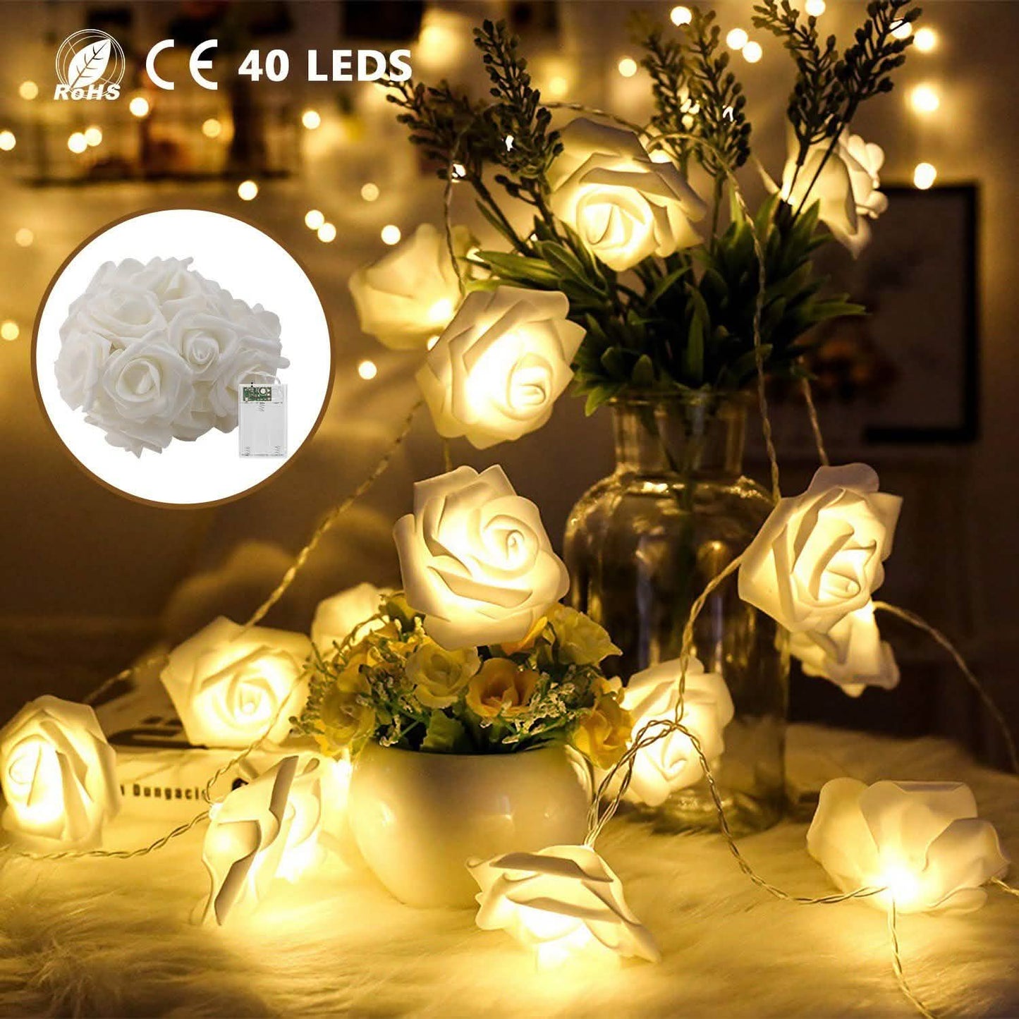 2-Pack: 40 LEDs Rose Flower String Lights DailySale