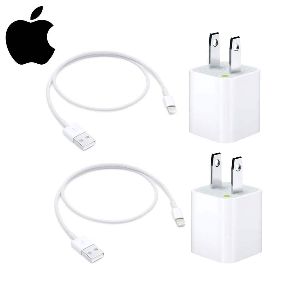 2 Pack Apple Original 5W USB Power Adapter and 2 Pack Apple OEM Lighting to USB Cable (3.3 ft) DailySale