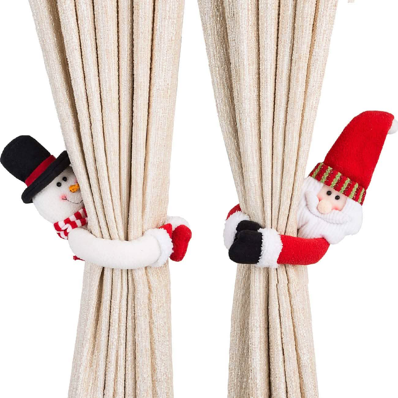2-Pack: Christmas Curtain Buckle Doll Santa & Snowman DailySale