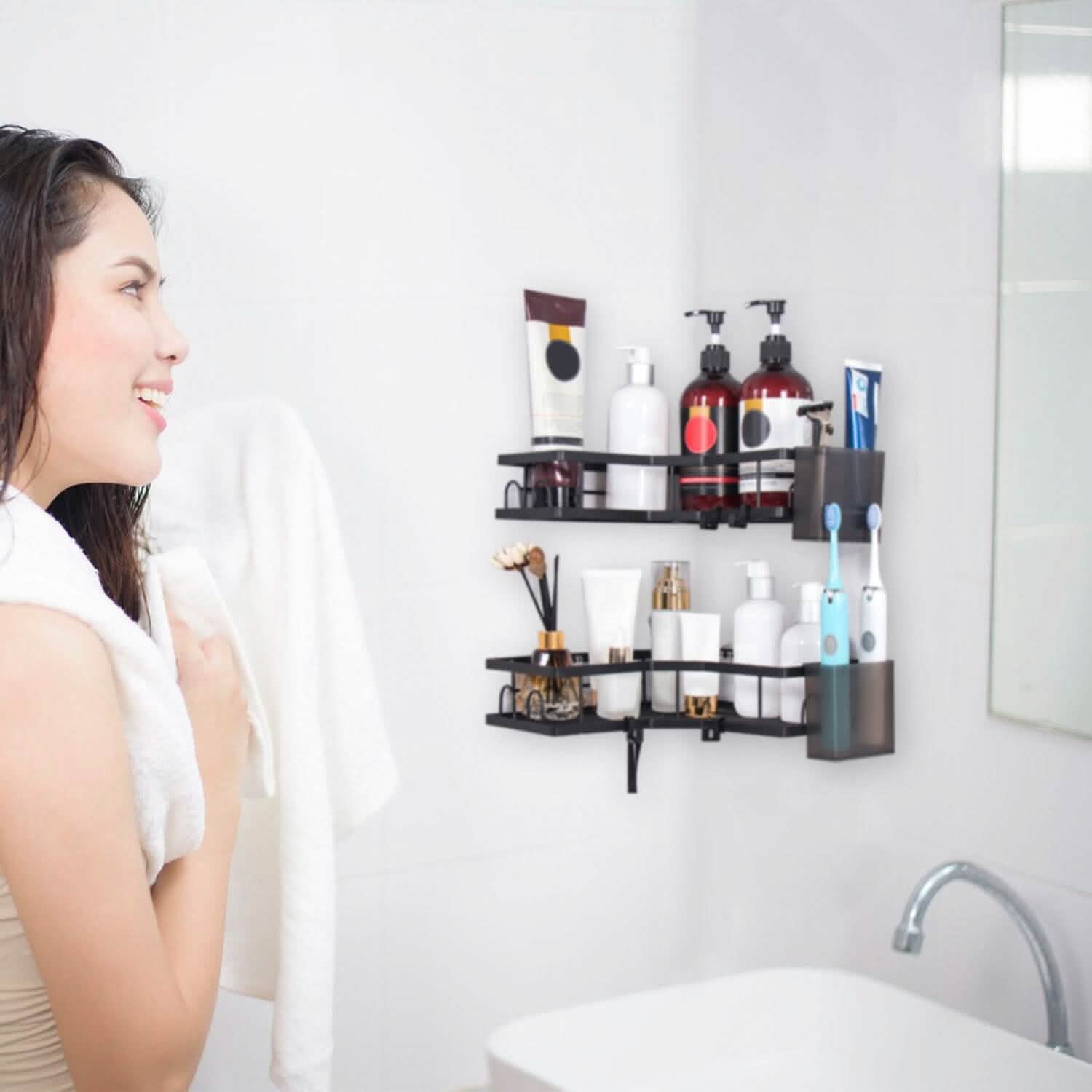 2-Pack: Corner Shower Caddy No Drilling Adhesive Shower Organizer DailySale