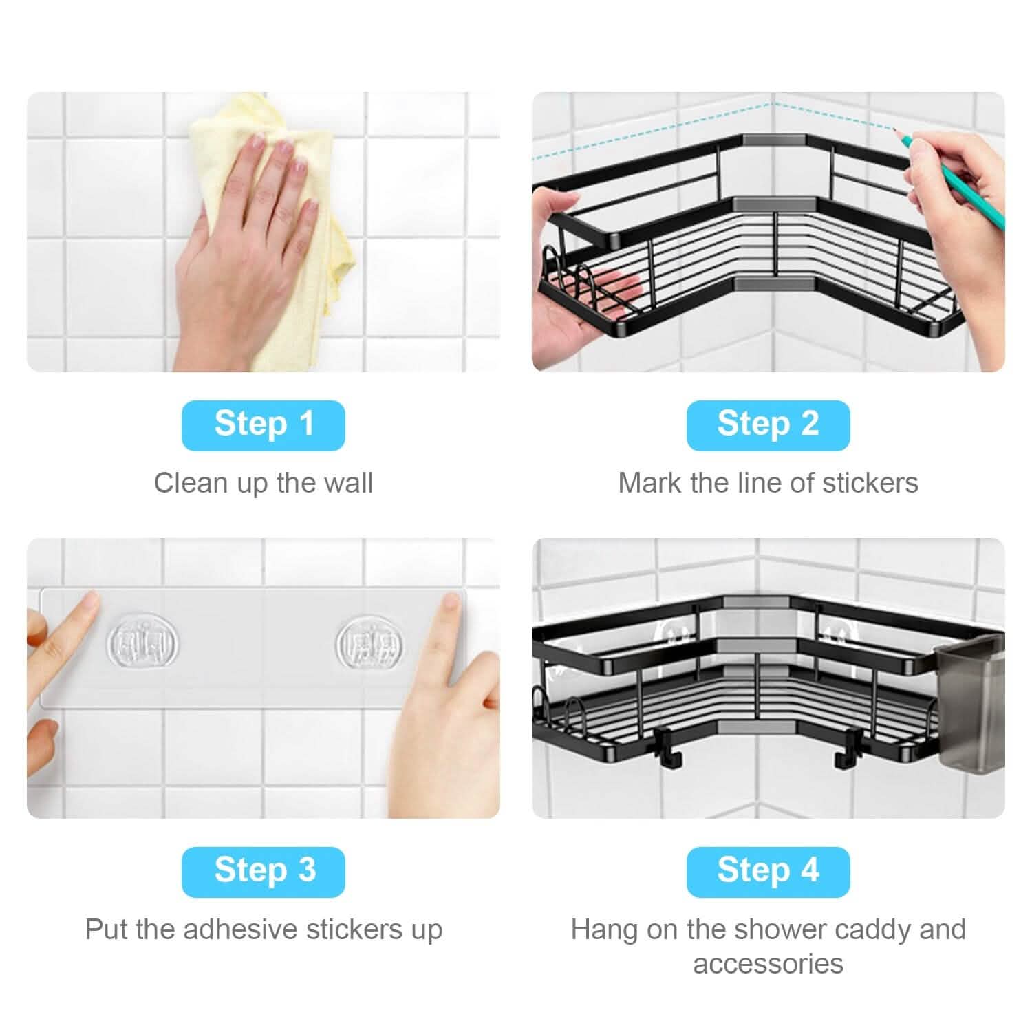 2-Pack: Corner Shower Caddy No Drilling Adhesive Shower Organizer DailySale