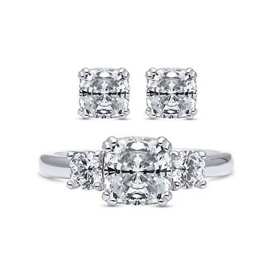 2-Pack: Cushion Cut Studs and Cushion Cut Ring with Side Stones DailySale