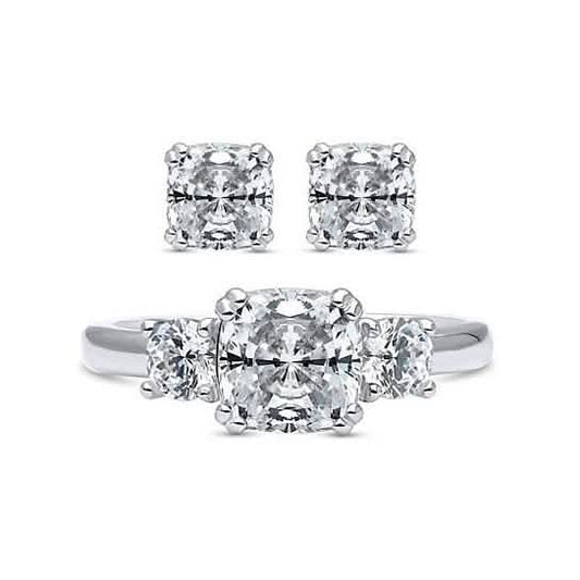 2-Pack: Cushion Cut Studs and Cushion Cut Ring with Side Stones DailySale