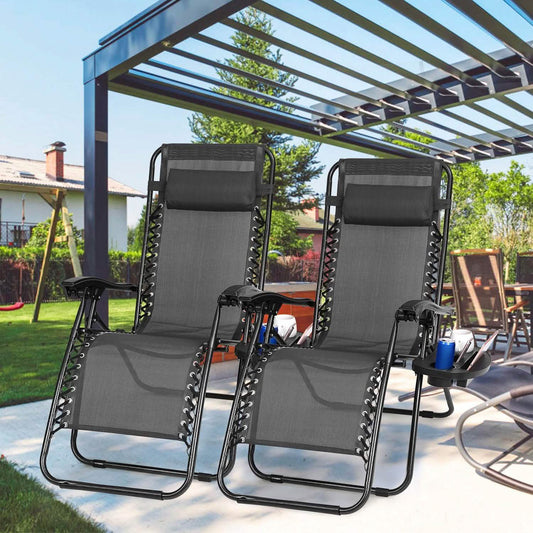2-Pack: Foldable Zero Gravity Lounge Chair with Dual Side Tray DailySale
