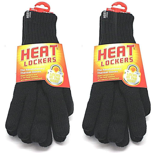 2-Pack: Heat Lockers Mens Black Thermal Gloves with Insulation Lining DailySale