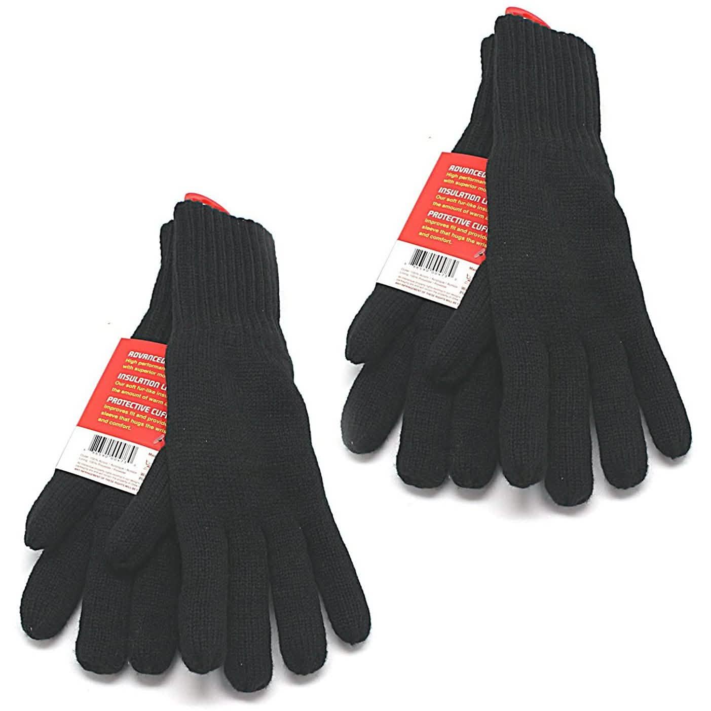 2-Pack: Heat Lockers Mens Black Thermal Gloves with Insulation Lining DailySale