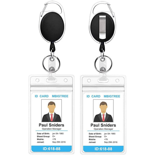 2-Pack: Heavy Duty Retractable Badge Holders with Carabiner Reel Clip and Vertical Style Clear ID Card Holders DailySale