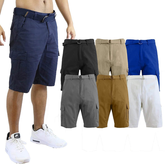 2-Pack: Men's Cotton Classic Cargo Shorts With Belt DailySale