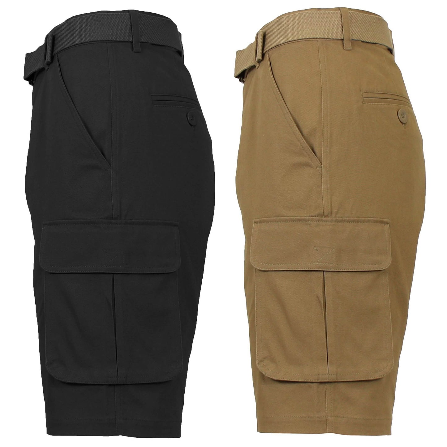 2-Pack: Men's Cotton Flex Stretch Cargo Shorts With Belt DailySale