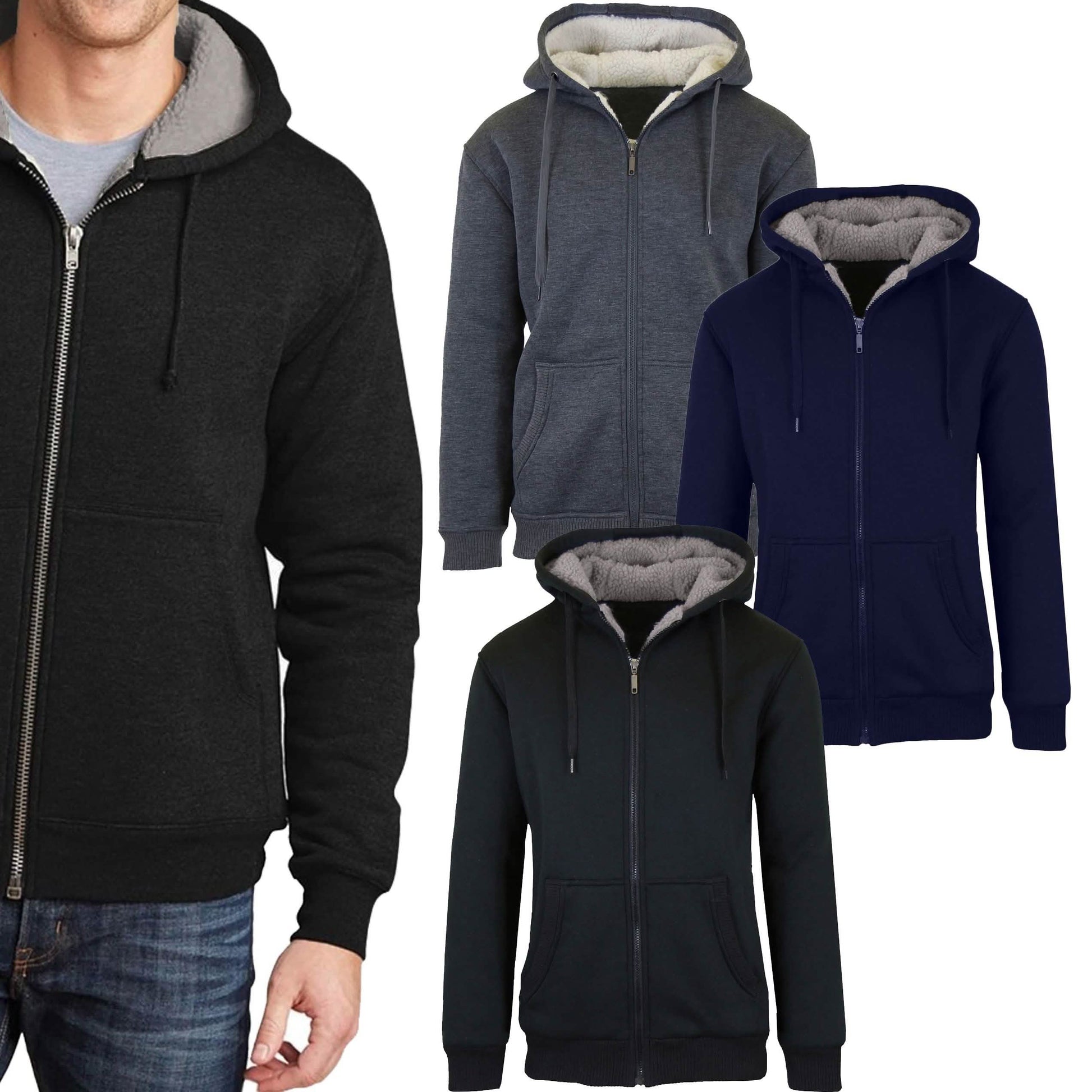 2-Pack: Men's Heavyweight Sherpa Fleece-Lined Zip Hoodie Sweater DailySale
