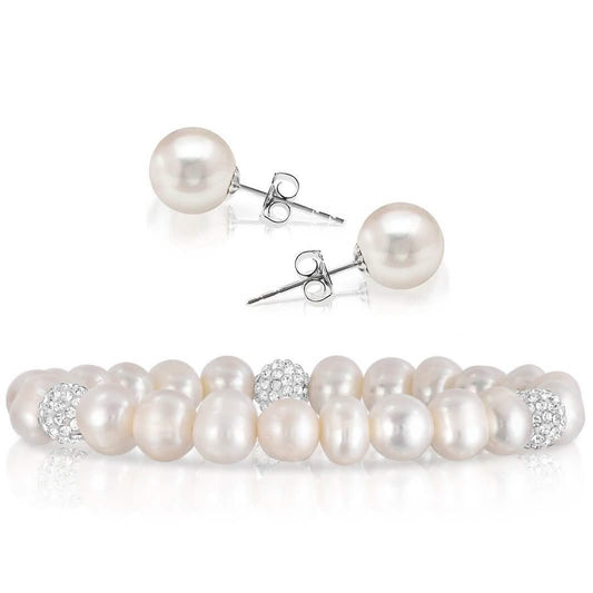 2-Pack: Pearl And Crystal Stretch Bracelet And Studs Set DailySale