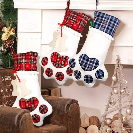 2-Pack: Plaid Christmas Pet Dog Cat Paw Hanging Stocking Socks DailySale