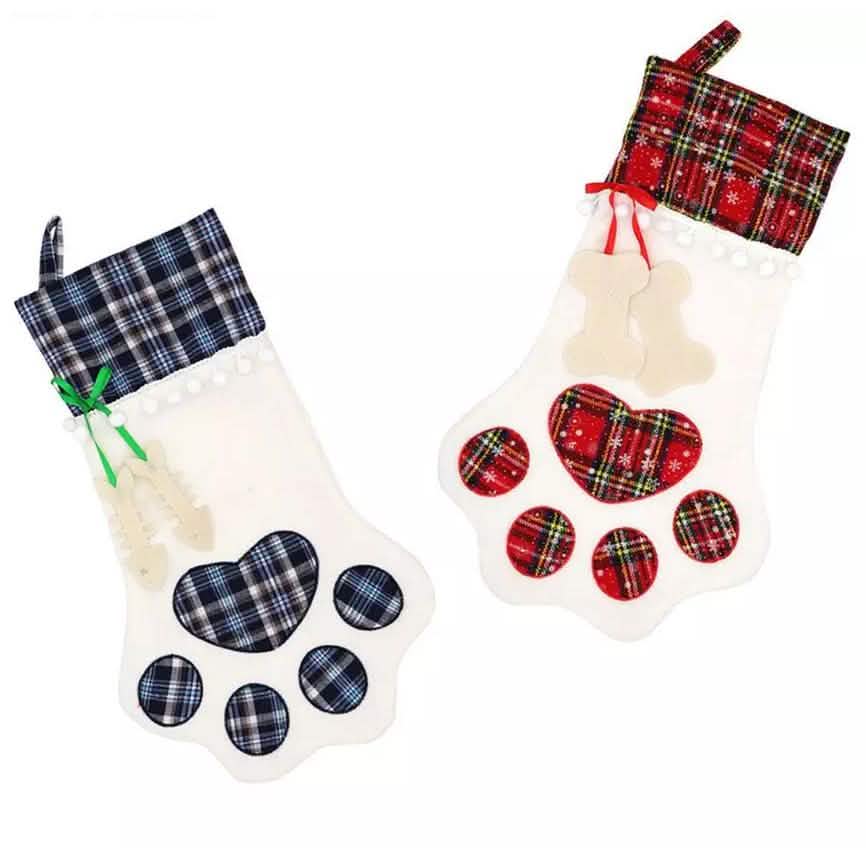 2-Pack: Plaid Christmas Pet Dog Cat Paw Hanging Stocking Socks DailySale
