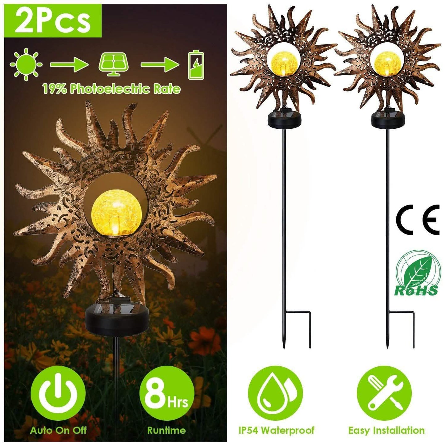2-Pack: Solar Powered Glass Globe Stake Lamp DailySale