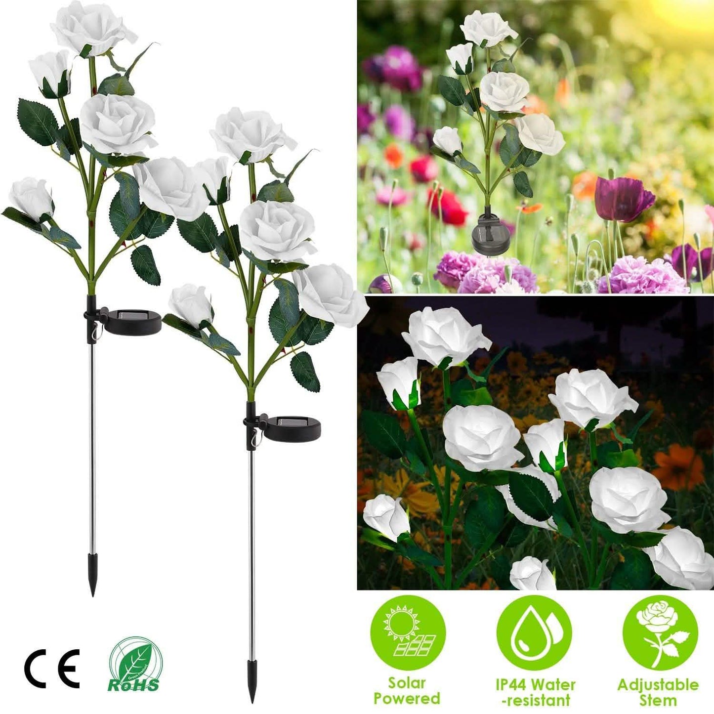 2-Pack: Solar Powered Rose Flower LED Decorative Lamp DailySale