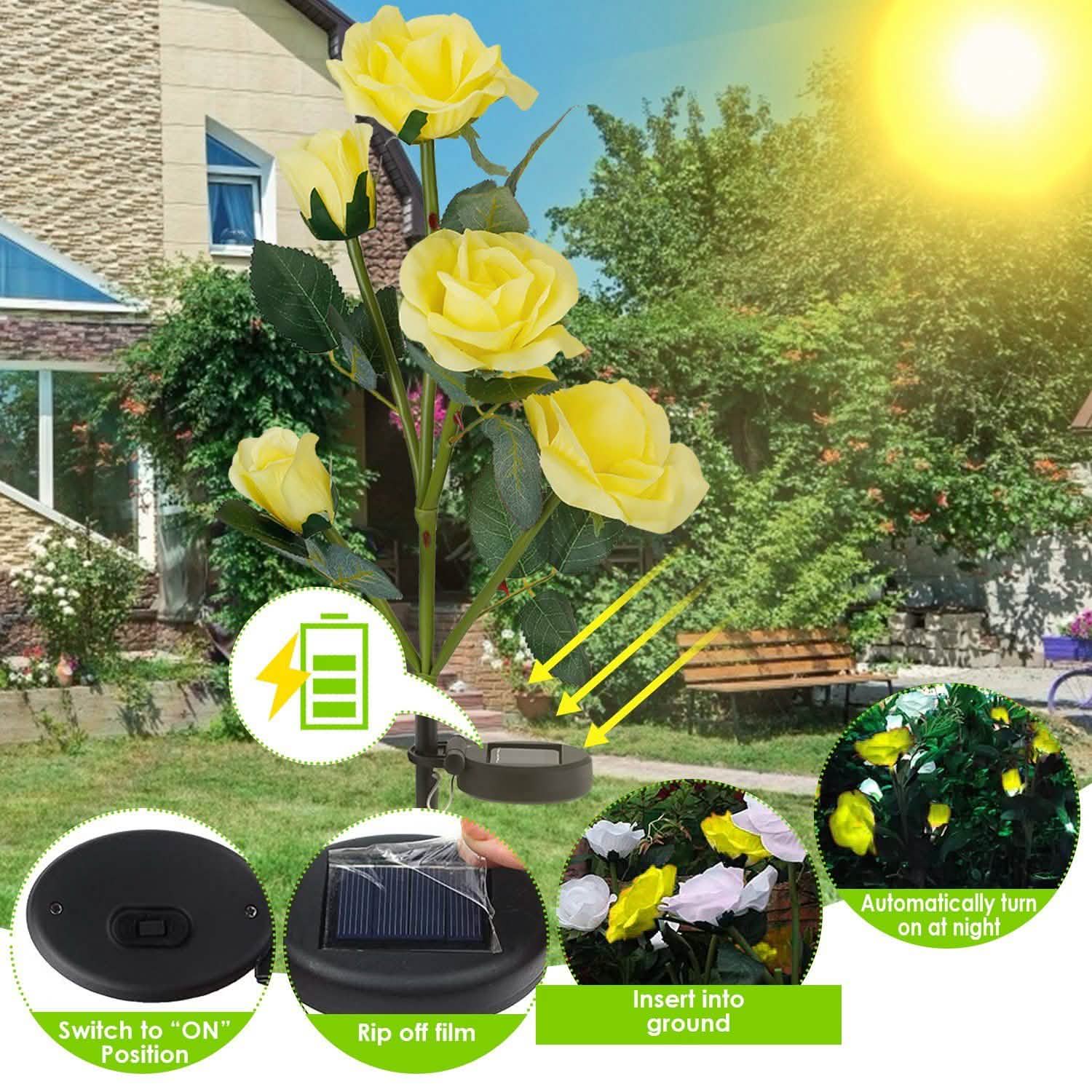 2-Pack: Solar Powered Rose Flower LED Decorative Lamp DailySale