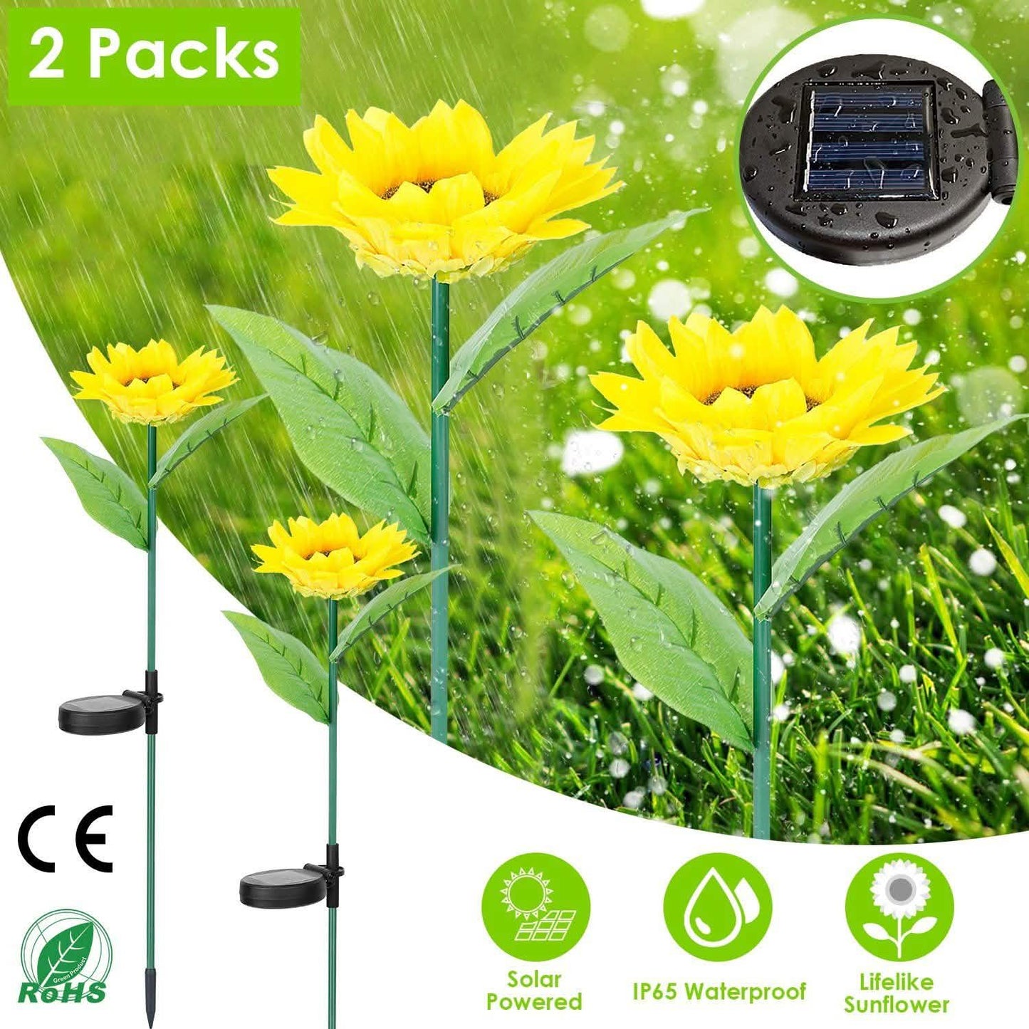 2-Pack: Solar Powered Sunflower Lights LED Decorative Stake Lamp DailySale
