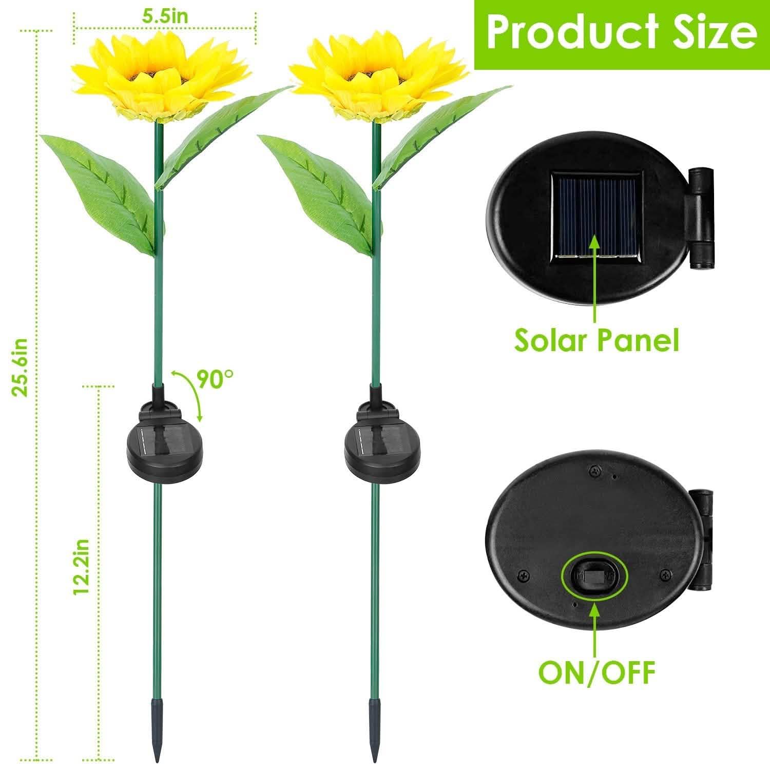 2-Pack: Solar Powered Sunflower Lights LED Decorative Stake Lamp DailySale