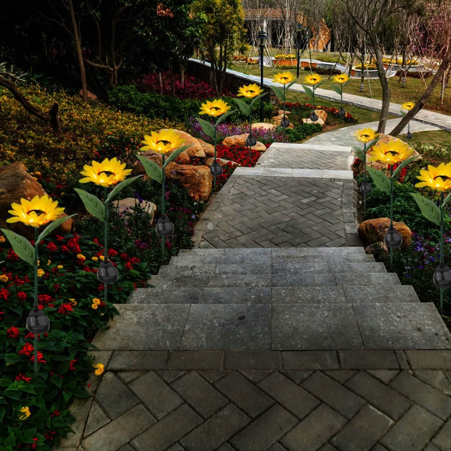 2-Pack: Solar Powered Sunflower Lights LED Decorative Stake Lamp DailySale