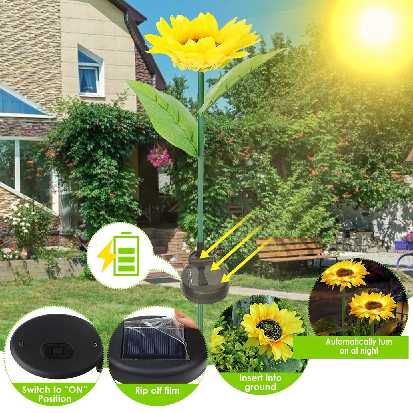 2-Pack: Solar Powered Sunflower Lights LED Decorative Stake Lamp DailySale