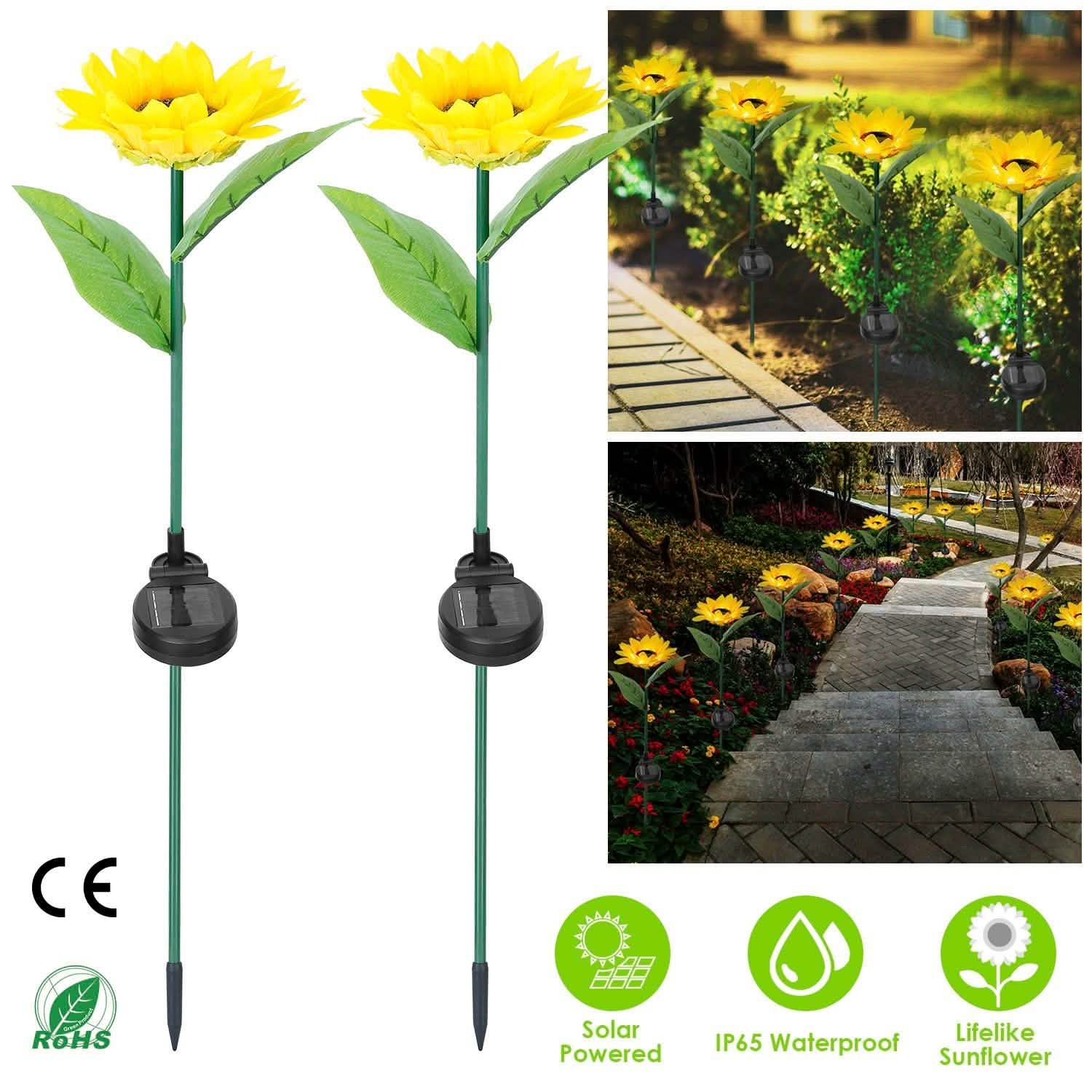 2-Pack: Solar Powered Sunflower Lights LED Decorative Stake Lamp DailySale