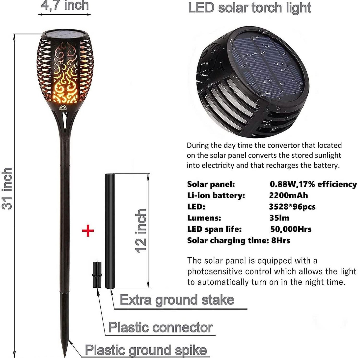2-Pack: Solar Torch Lights Outdoor DailySale