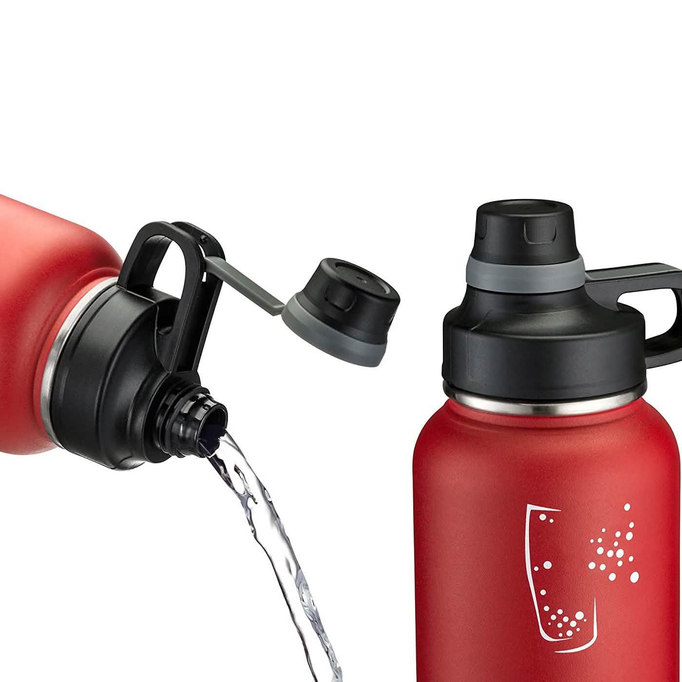 2-Pack: Stainless Steel Wide Mouth Insulated Water Bottle with Interchangeable Caps DailySale