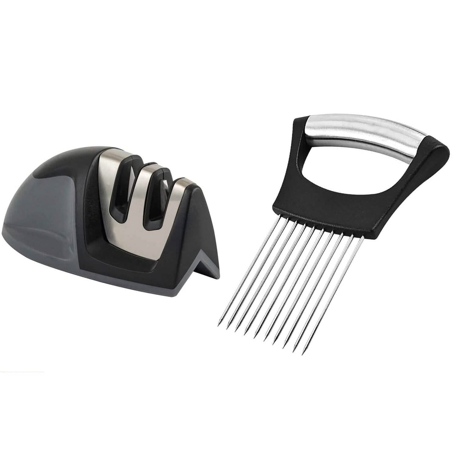 2-Pack: Ultra Sharp Knife Sharpener and Stainless Steel Vegetable and Meat Slicer Holder DailySale