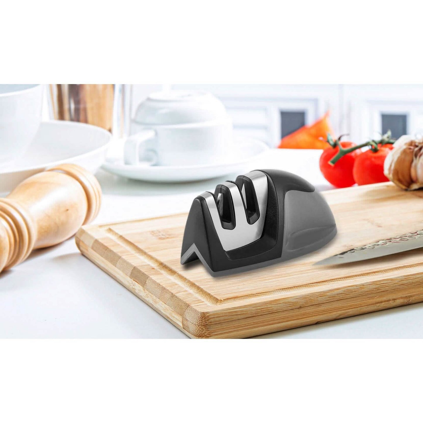2-Pack: Ultra Sharp Knife Sharpener and Stainless Steel Vegetable and Meat Slicer Holder DailySale