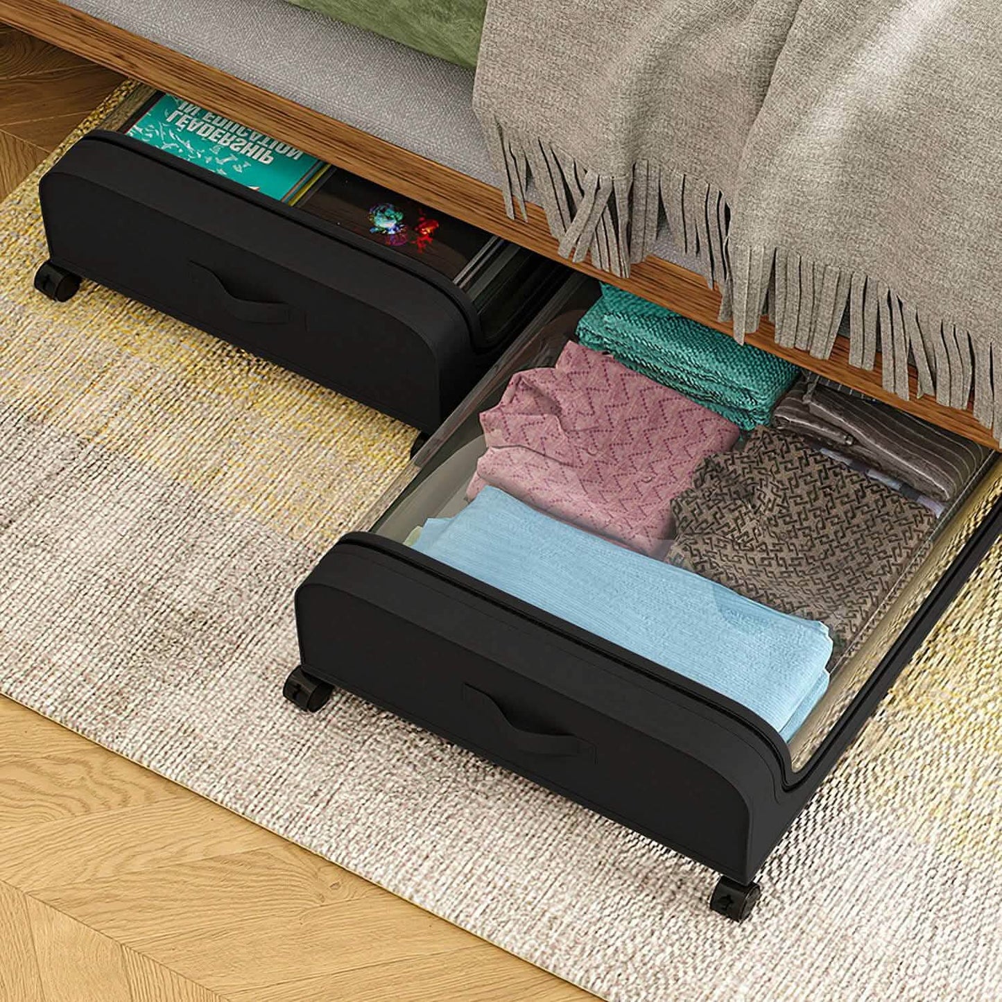 Under-Bed Storage Drawer with Wheels Multipurpose with Clear Window & Label DailySale