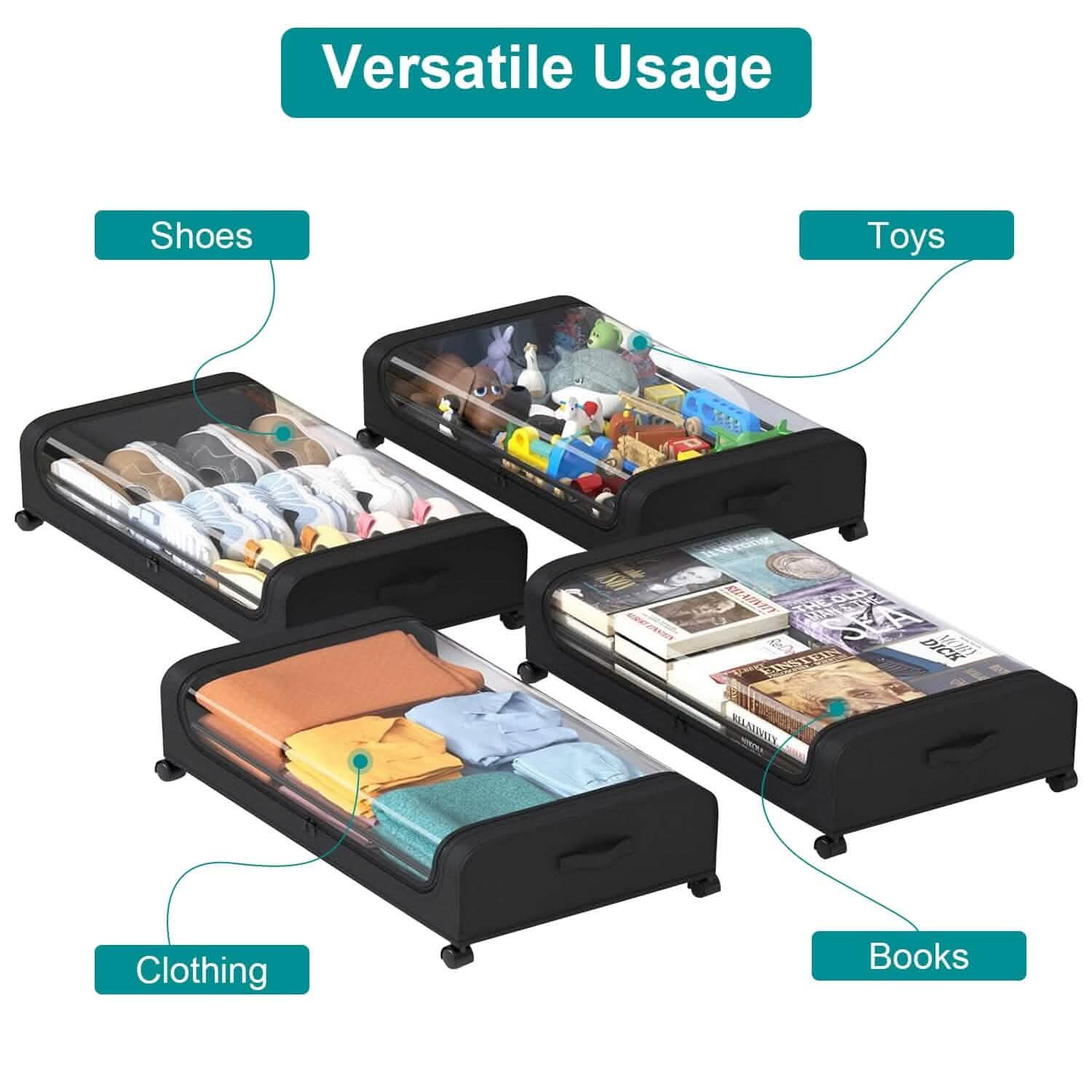 Under-Bed Storage Drawer with Wheels Multipurpose with Clear Window & Label DailySale