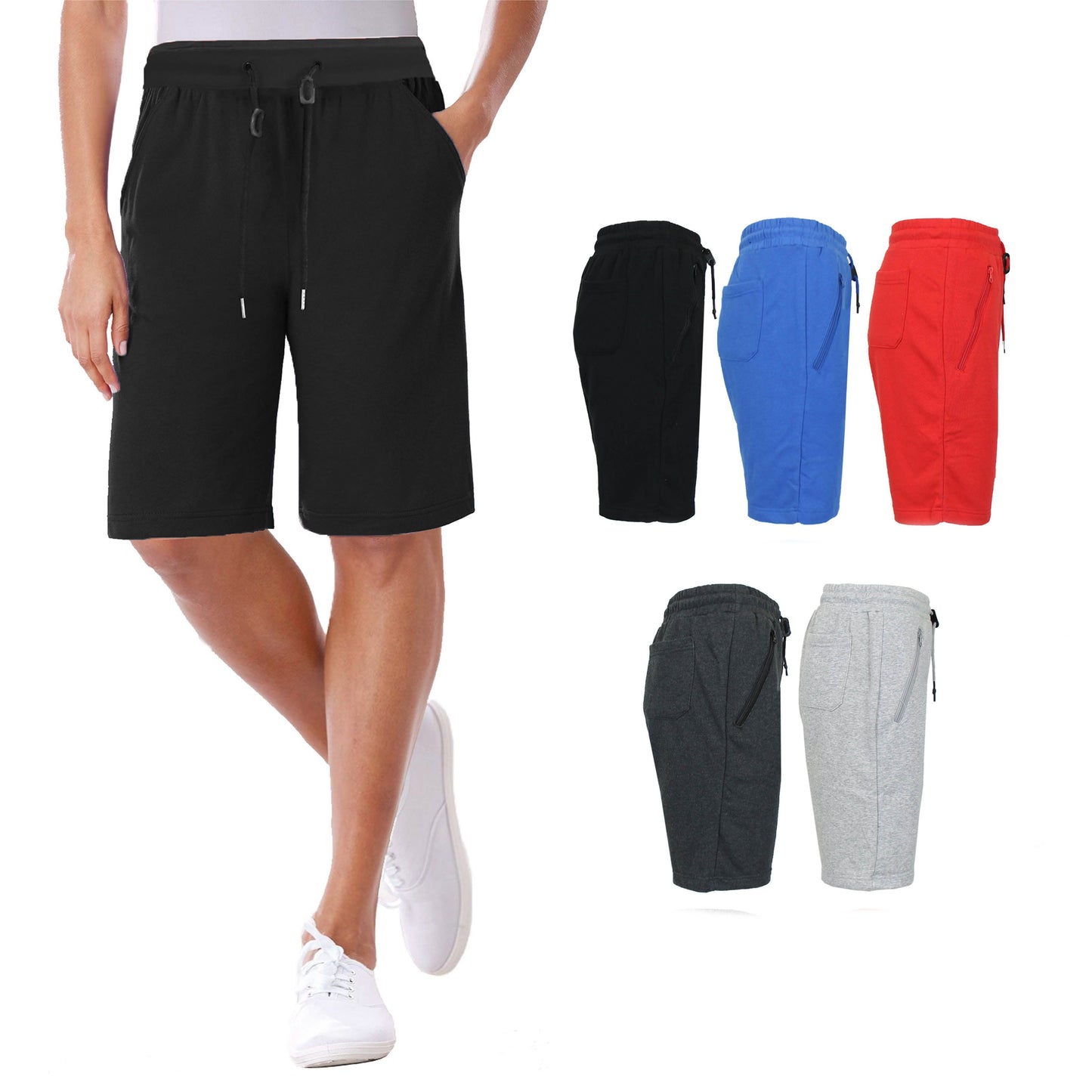 2-Pack: Women's French Terry Zipper Pockets Jogger Sweat Lounge Shorts DailySale