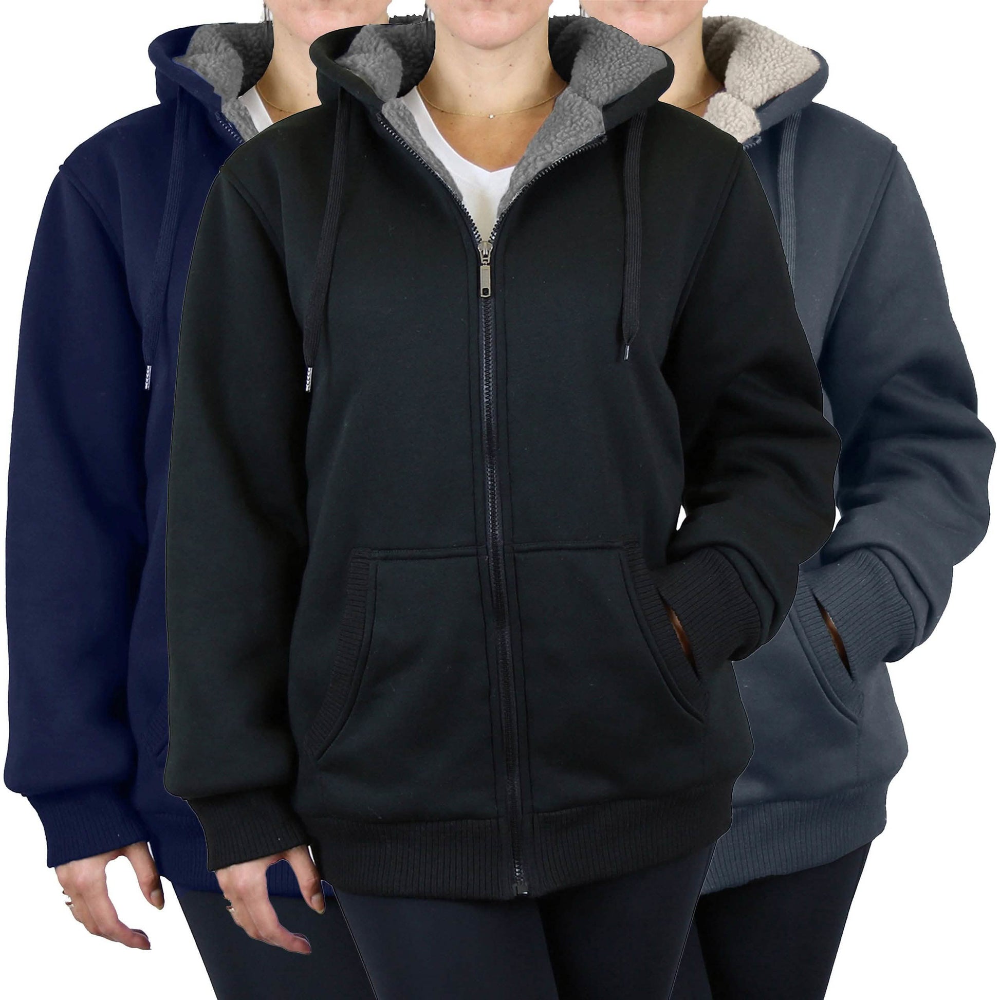 2-Pack: Women's Heavyweight Loose Fitting Sherpa Fleece-Lined Hoodie Sweater DailySale