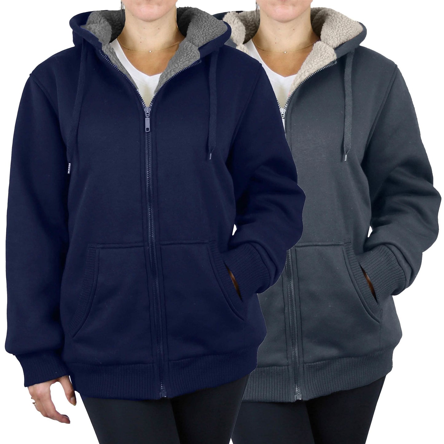 2-Pack: Women's Heavyweight Loose Fitting Sherpa Fleece-Lined Hoodie Sweater DailySale