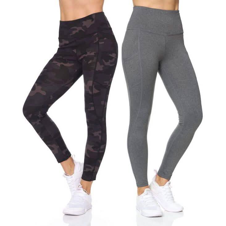 2-Pack: Women's High Waist Active Full Length Leggings with Camo and Solid Print DailySale