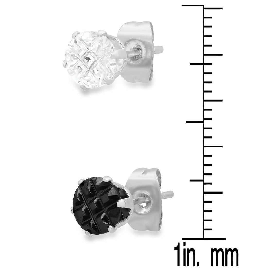 2-Pair: Stainless Steel Cubic Zirconia Diamond Cut Stud Earrings Set DailySale