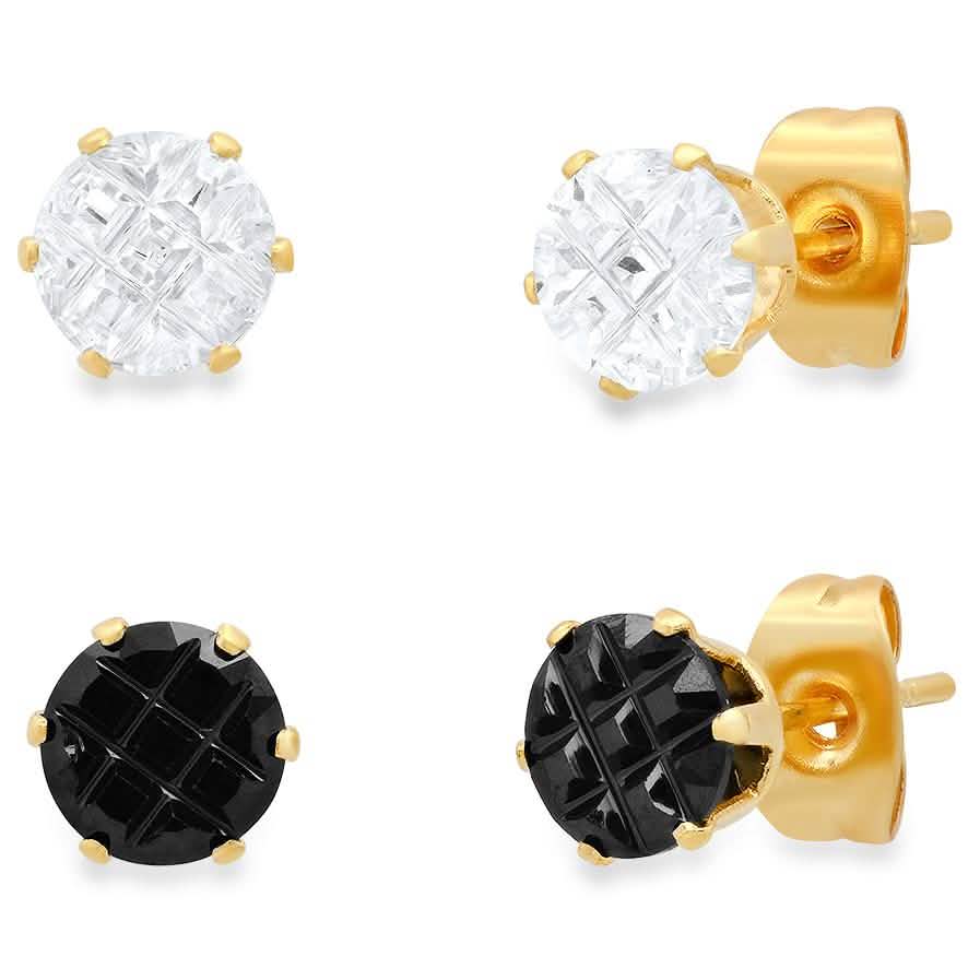 2-Pair: Stainless Steel Cubic Zirconia Diamond Cut Stud Earrings Set DailySale
