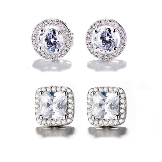 2-Pair: Swarovski Crystal and Sterling Silver Halo Studs DailySale