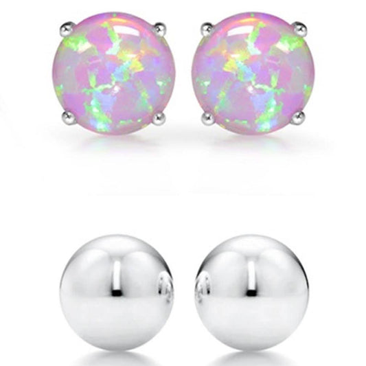 2-Pairs: Pink Opal Stud and Sterling Silver Ball Stud Set DailySale