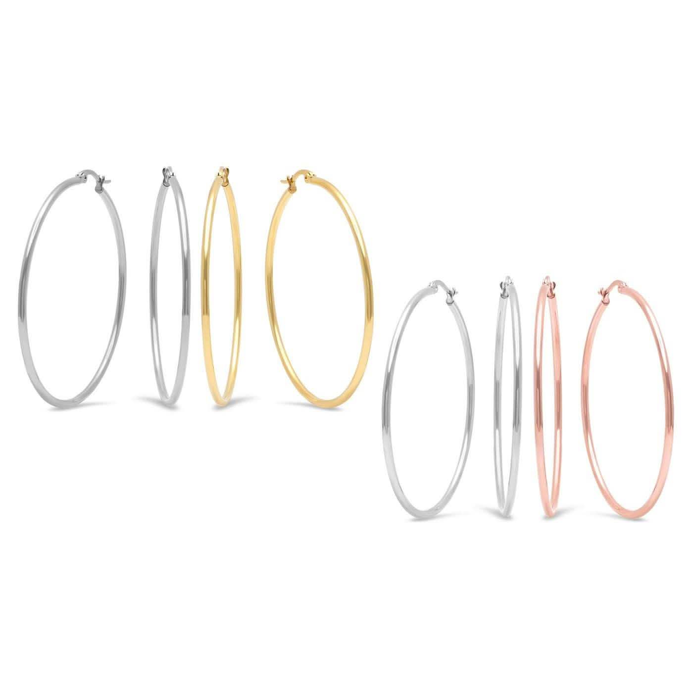 2-Pairs: Stainless Steel 50mm Hoop Earring Set DailySale